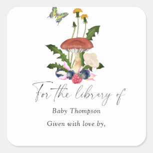 Sticker Carré Champignons - Ex-libris pour Baby Shower, livres p