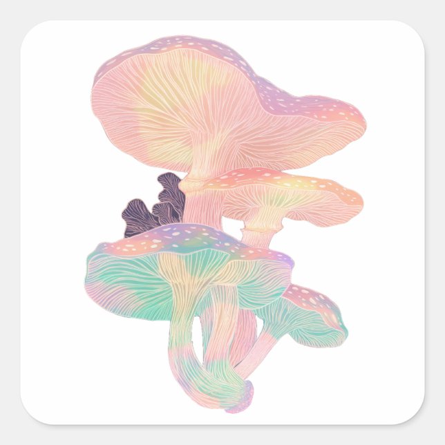 Sticker Carré Champignons holographiques - Style vectoriel mysti (Devant)