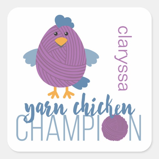 Sticker Carré Champion de poule pourpre et bleu (Devant)