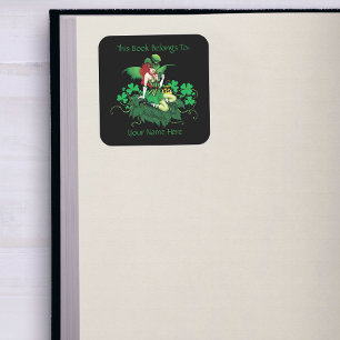 Sticker Carré Chance Fée verte irlandaise Cheveux Rouges Trèfle