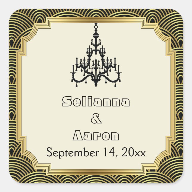 Sticker Carré Chandelier Art Déco seigaiha mariage Enregistrer l (Devant)