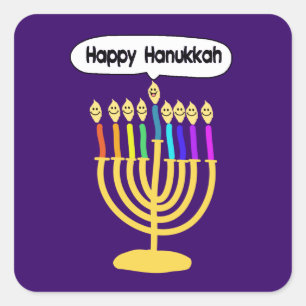 Sticker Carré Channukah heureux Menora/Chanukia