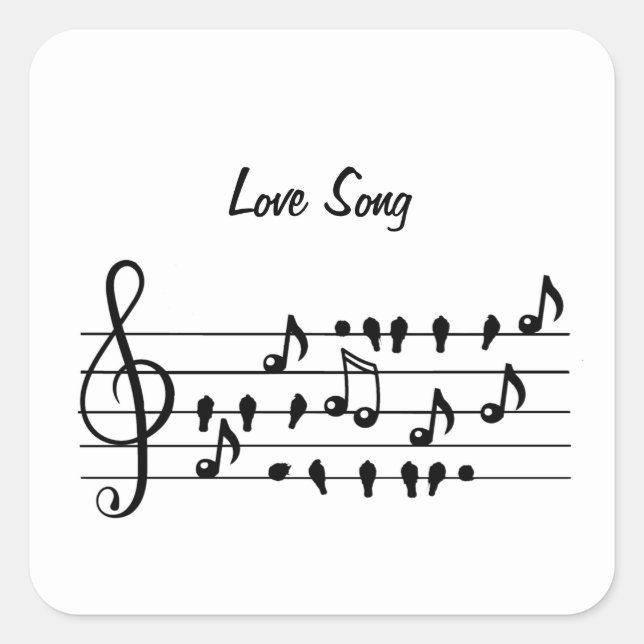 Sticker Carré Chanson d'amour, oiseaux posés entre des notes de  (Devant)