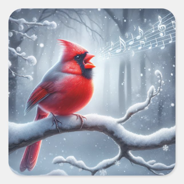 Sticker Carré Chant Cardinal Avec Notes Musicales (Devant)