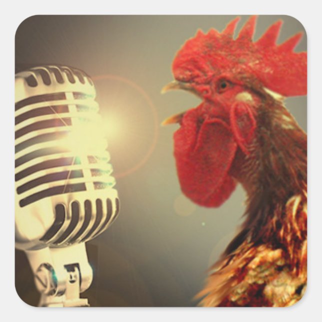 Sticker Carré Chanticleer le coq avec microphone (Devant)