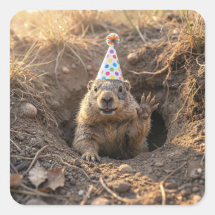 Sticker Carré Chapeau d'anniversaire de marmotte
