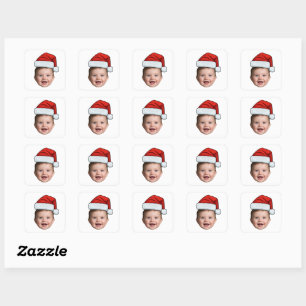 Sticker Carré Chapeau de bébé Santa personnalisé avec visage Pho