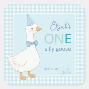Sticker Carré Chapeau de fête bleu pour le premier anniversaire 