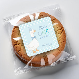 Sticker Carré Chapeau de fête bleu pour le premier anniversaire 