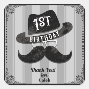 Sticker Carré Chapeau de lunettes de moustache de hipster 1ère f