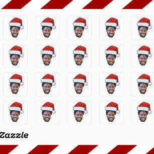 Sticker Carré Chapeau de Père Noël à visage personnalisé Photo N