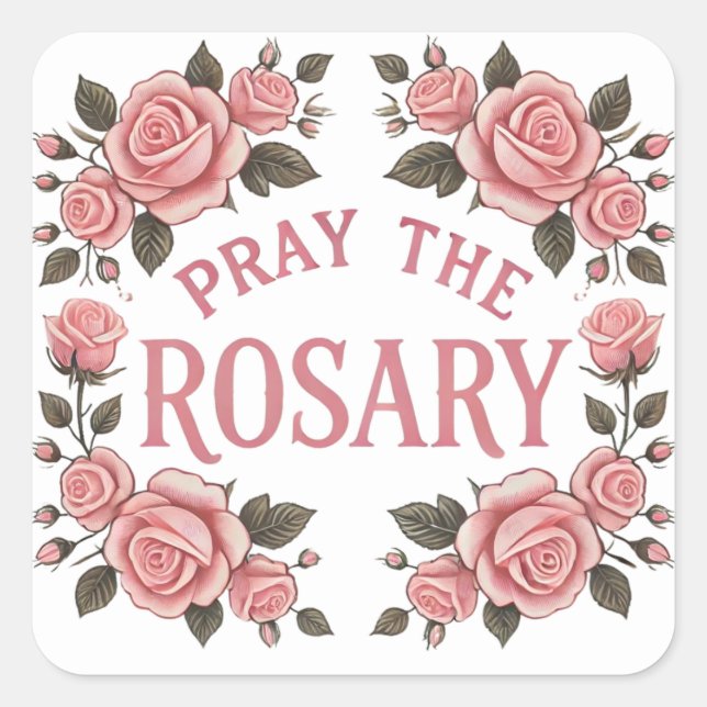 Sticker Carré Chapelet Religieux Fleurs Roses (Devant)