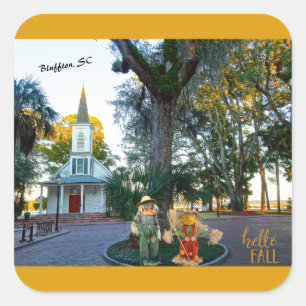 Sticker Carré Chapelle bleu de Palmetto Bluff Bluffton SC Écarts