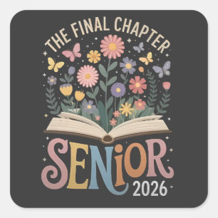 Sticker Carré Chapitre Final Fleur de graduation senior 2026