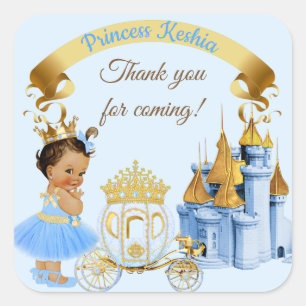 Sticker Carré Chariot de château de princesse royale bleu or fil