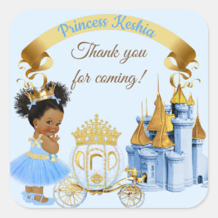 Sticker Carré Chariot de Château de Princesse Royale Bleu Or Fil