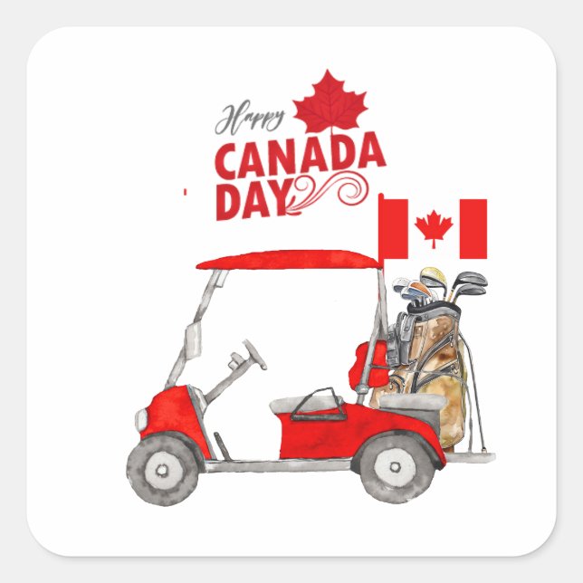 Sticker Carré Chariot de golf avec drapeau du Canada pour la fêt (Devant)