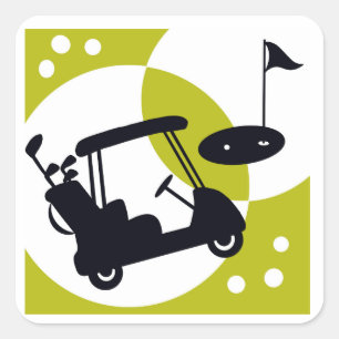Sticker Carré Chariot de golf, clubs et greens