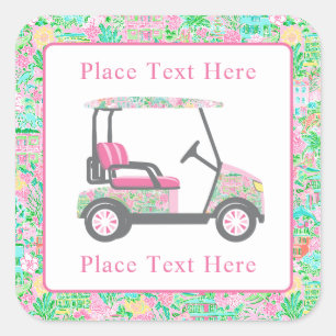 Sticker Carré Chariot de golf Preppy Palm Beach