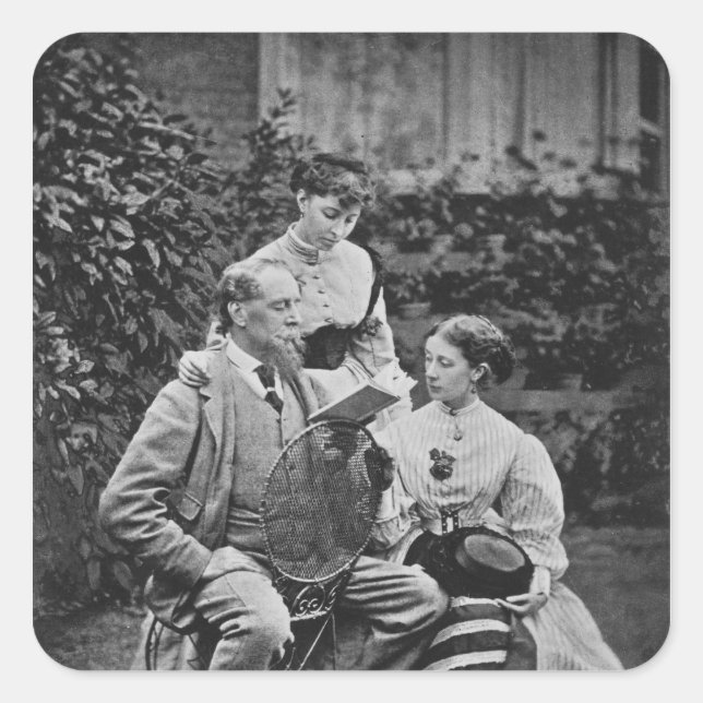 Sticker Carré Charles Dickens avec deux de ses filles (Devant)