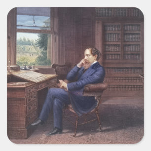 Sticker Carré Charles Dickens dans son étude