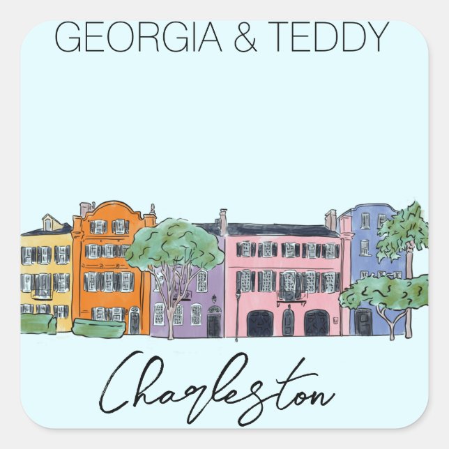 Sticker Carré Charleston, Caroline du Sud Mariage rose et arc (Devant)