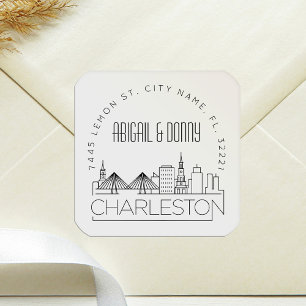 Sticker Carré Charleston Mariage   Sceau d'enveloppe préadressé