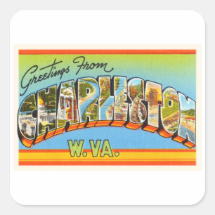 Sticker Carré Charleston West Virginia WV Ancienne carte postale