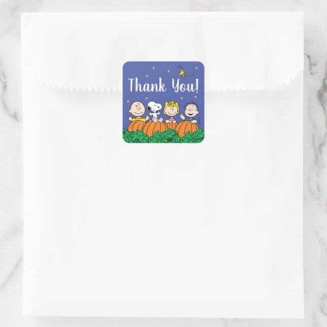 Sticker Carré Charlie Brown et Gang Citrouille 1er anniversaire (Sac)