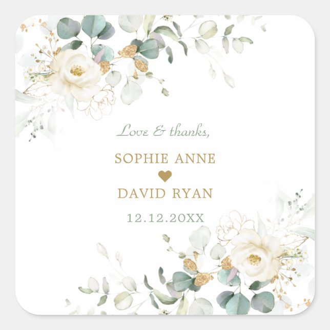 Sticker Carré Charmant blanc Floral Airal Feuilles Mariage servi (Devant)