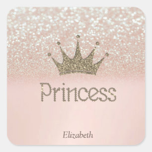 Sticker Carré Charmant Diadème, Princesse, Bokeh scintillant