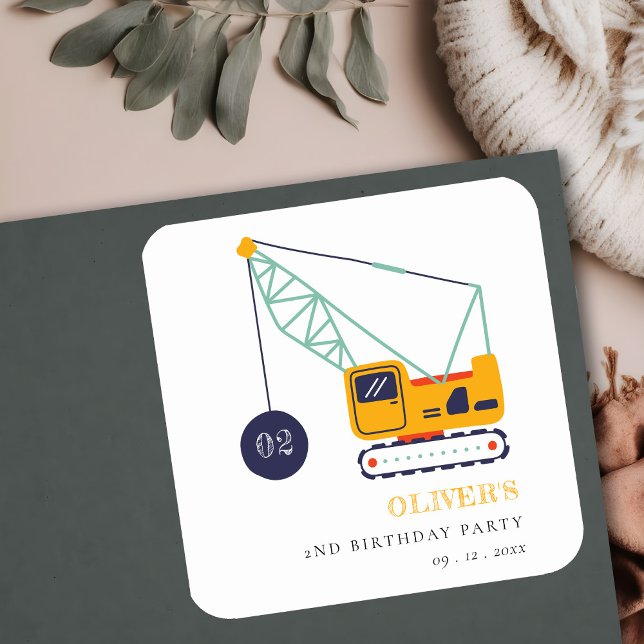 Sticker Carré Charmant véhicule de grue de construction n'import (Créateur téléchargé)