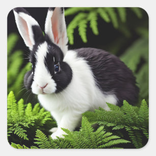 Sticker Carré "Charme classique : le lapin lapin noir et blanc"