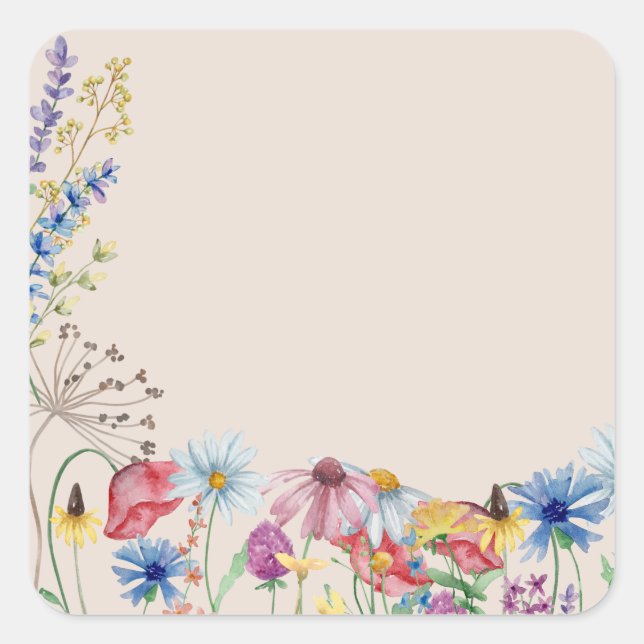 Sticker Carré Charme de fleurs sauvages rustique Blank (Devant)