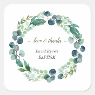 Sticker Carré Charme Eucalyptus Foliage Wreath Boy Baptême garço