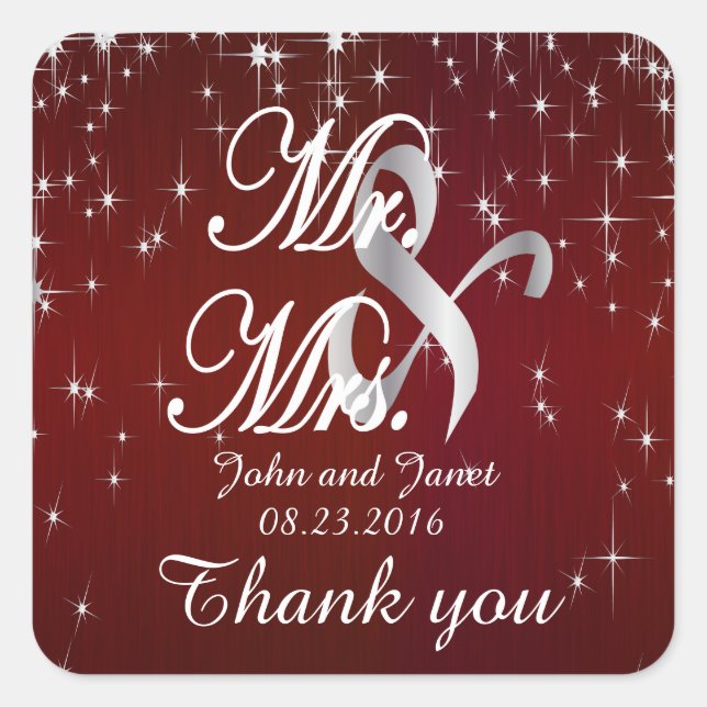 Sticker Carré Charming Star Struck Mariage | Rouge Bourgogne (Devant)