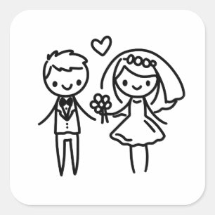 Sticker Carré Charming Stick Figure Bride et Mariage de chambre