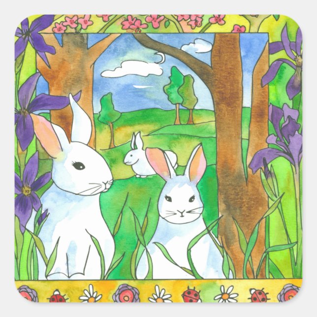 Sticker Carré Chasse aux oeufs de lapin de Pâques (Devant)