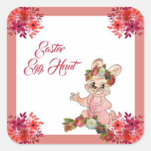 Sticker Carré Chasse aux Oeufs de Pâques Bunny Rose de la Couron