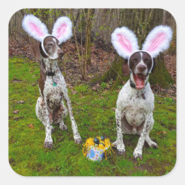 Sticker Carré Chasse aux oeufs de Pâques et Chiens de fête Stick