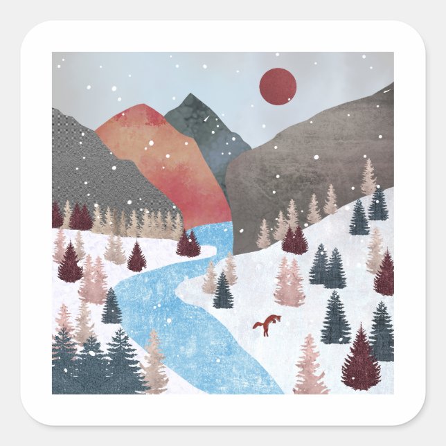 Sticker Carré Chasse hivernale Fox (Devant)
