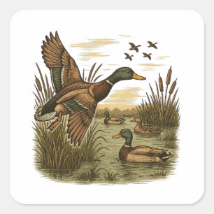 Sticker Carré Chasse-Rétro-Volant-Caner-Mallard