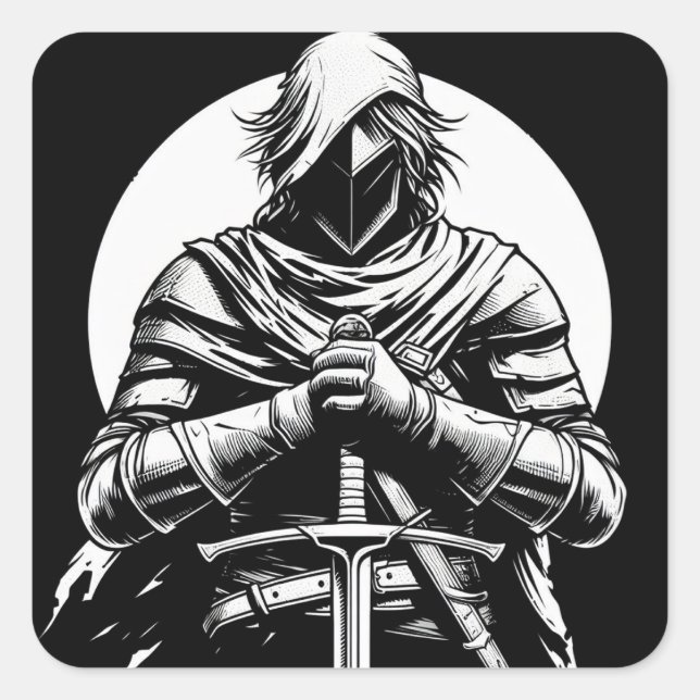 Sticker Carré chasseur d'épée guerrier (Devant)