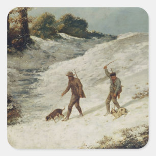 Sticker Carré Chasseurs dans la neige ou les braconniers