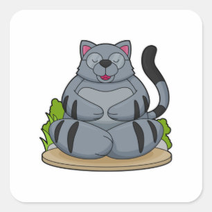 Sticker Carré Chat à Yoga Fitness