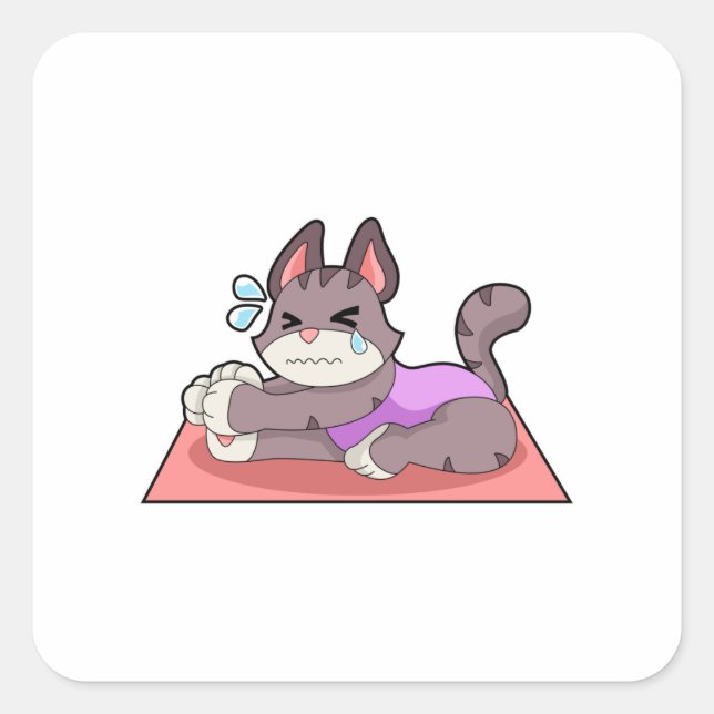 Sticker Carré Chat à Yoga Fitness (Devant)