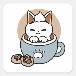Sticker Carré Chat adorable en Mug Conception de vacances - Chat