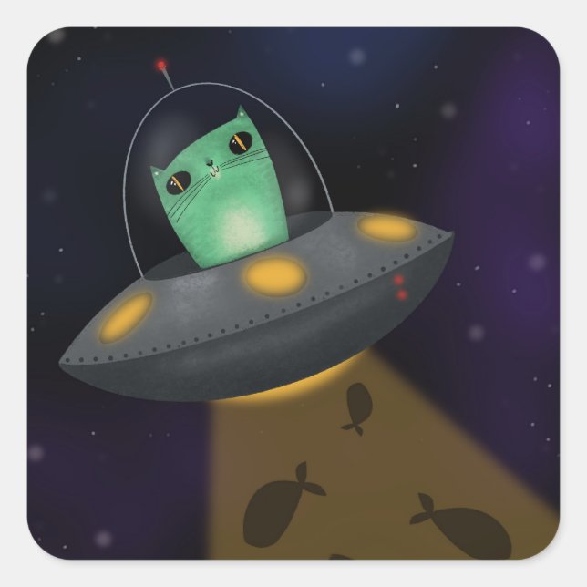 Sticker Carré Chat Alien (Devant)