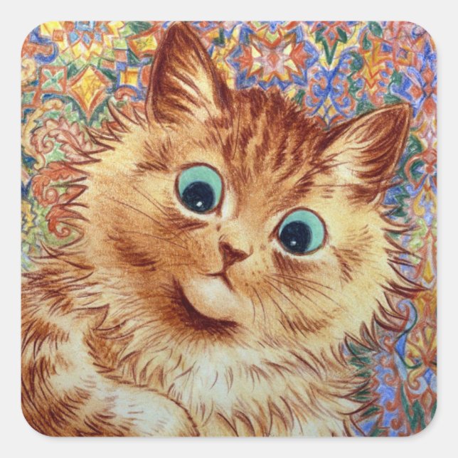 Sticker Carré Chat Arrière - plan psychédélique peint par Louis  (Devant)