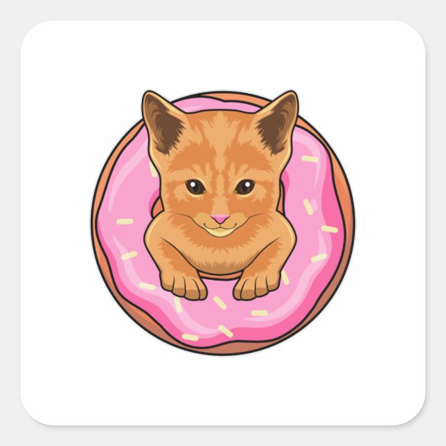 Sticker Carré Chat avec Donut (Devant)